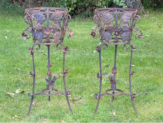 Vintage Pair Of Art Nouveau Style Wrought Iron Plant Stands