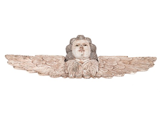 Well Carved And Painted Cherub And Wings Form Architectural Element