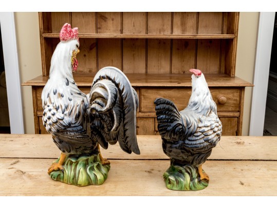 Two Italian Majolica Style Ceramic Rooster Figures