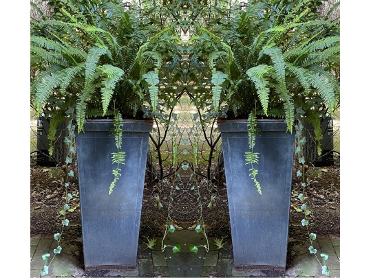Pair Of Large Vintage Metallic Garden Urns