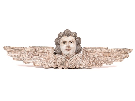 Well Carved And Painted Cherub And Wings Form Architectural Element