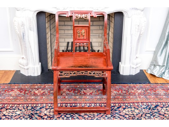 Antique Hand Carved And Lacquered Armchair