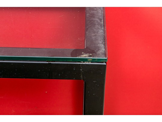 Restoration Hardware Upholstered Stools With Glass Top Console Table