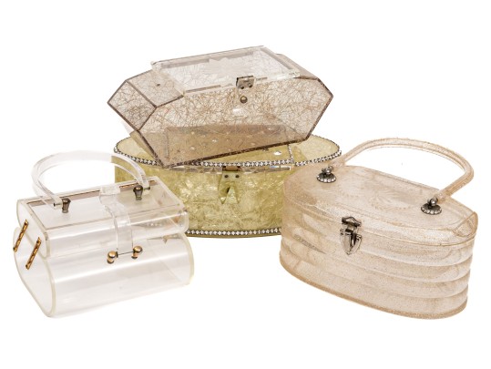 Chic Vintage Collection Of Acrylic Dresser Boxes And Handbags