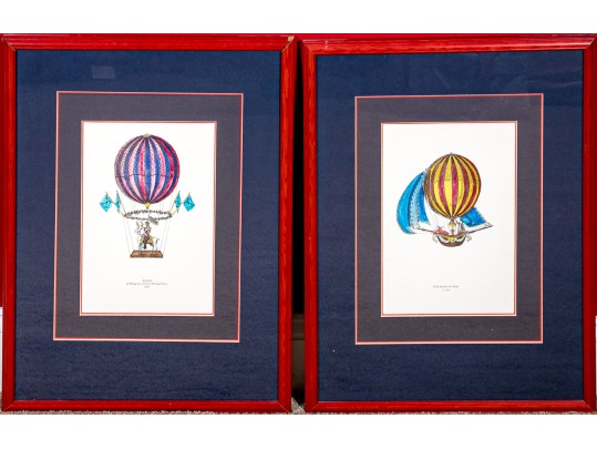 Two Fantastic Book Plate Prints Depicting Hot Air Balloons