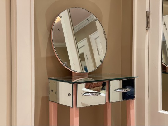 Mirrored Vanity Table With Quality Lucite Stool