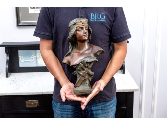 Faux Bronze Finished Plaster Bust On Plinth, 