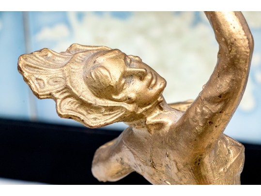 Pair Of French Art Deco Gilt Figures Of Dancers On Marble Bases