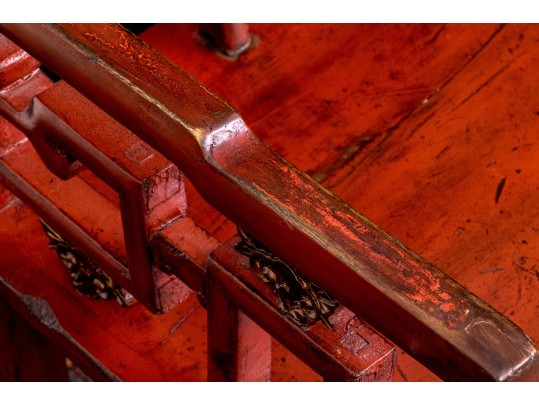 Antique Hand Carved And Lacquered Armchair