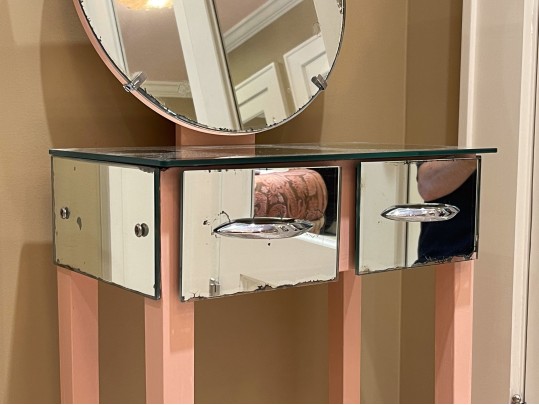 Mirrored Vanity Table With Quality Lucite Stool