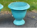 Eye-Catching Pair Of Turquoise Glazed Ceramic Garden Urns