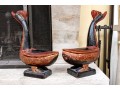 Semi-antique Indian / Indonesian Pair Of Carved And Painted Mandarin Ducks