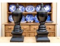 Antique Pair Of Carved And Ebonized Architectural Urn Form Finials