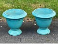 Eye-Catching Pair Of Turquoise Glazed Ceramic Garden Urns