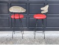 Chic Set Of Four Mid-Century Modern Swivel Counter Stools With Woven Seat Backs