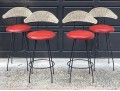 Chic Set Of Four Mid-Century Modern Swivel Counter Stools With Woven Seat Backs