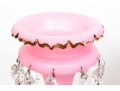 Eye-Catching Antique Pink Milk Glass Lustre Vases With Crystal Drop Pendants