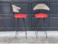 Chic Set Of Four Mid-Century Modern Swivel Counter Stools With Woven Seat Backs