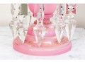Eye-Catching Antique Pink Milk Glass Lustre Vases With Crystal Drop Pendants