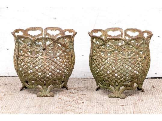 Very Decorative Pair Of Vintage Cast Iron Planters