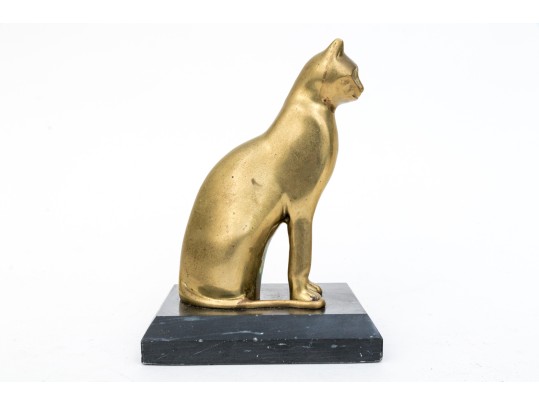 Vintage Heavy Cast Brass Seated Cat