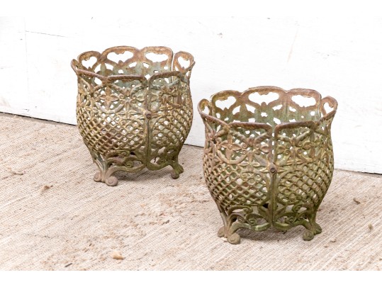 Very Decorative Pair Of Vintage Cast Iron Planters