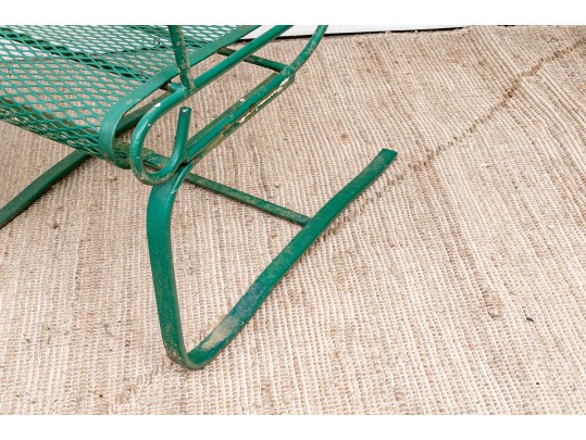 Three Piece Vintage Green Painted Wrought Iron Patio Set