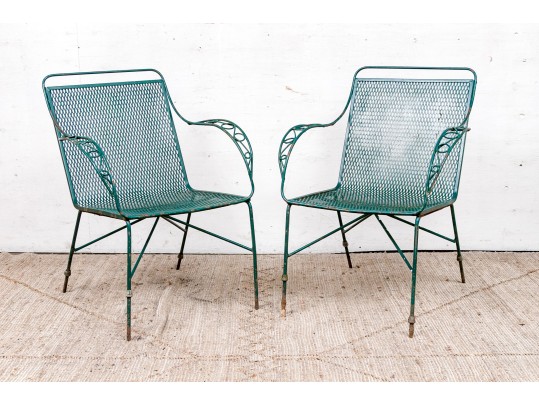Four Piece Elegant Vintage Green Painted Wrought Iron Patio Set