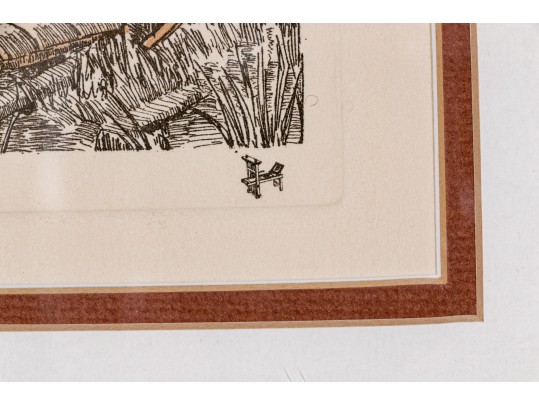 English School, Framed Antique Colored Engraving, River Landscape