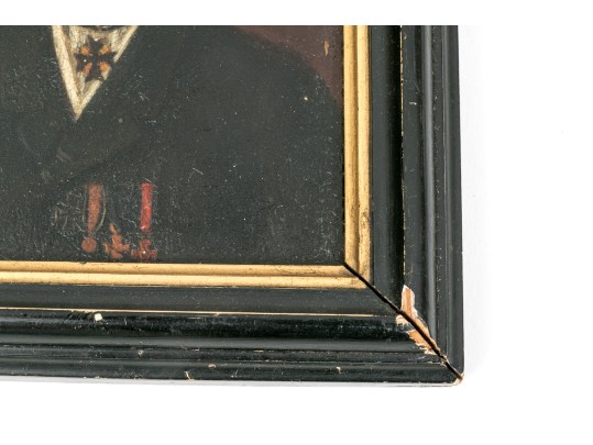 Small Vintage Portrait On Copper, Wooden Frame