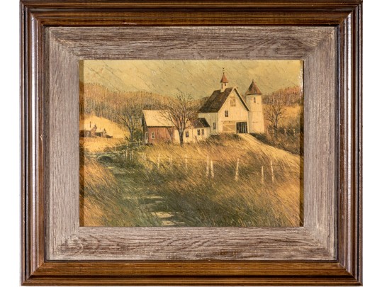 Oil On Canvas, Country Landscape With Farmstead