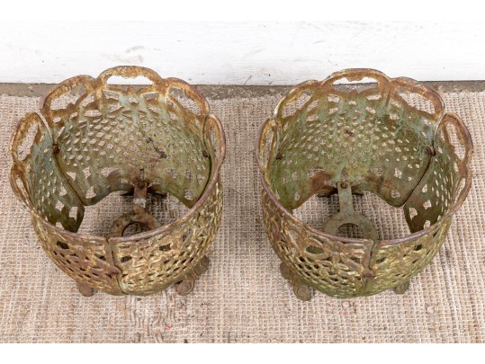 Very Decorative Pair Of Vintage Cast Iron Planters