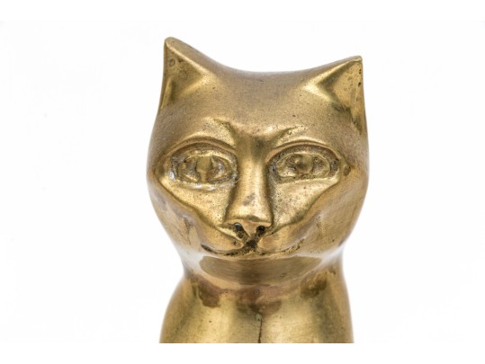 Vintage Heavy Cast Brass Seated Cat