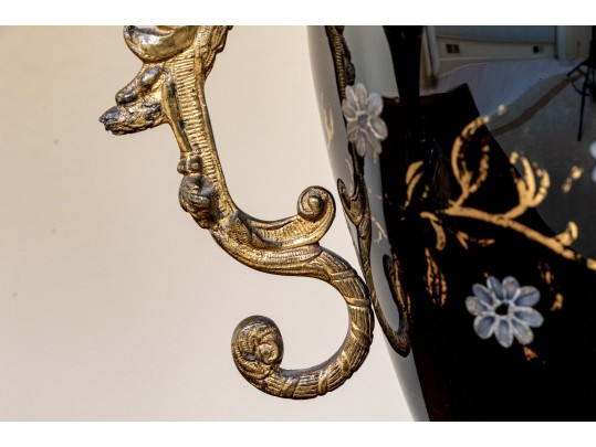 Pair Of Antique Painted Glass Oil Lamps Mounted As Electric Twin Light Table Lamps 