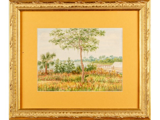 In The Manner Of Childe Hassam Watercolor Of St. Petersburg, Florida Coastal Landscape