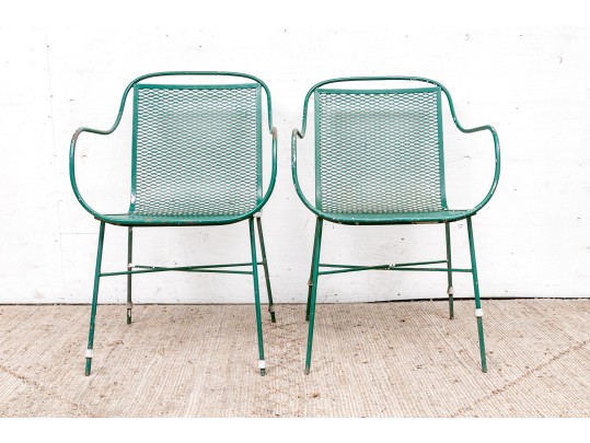 Five Piece Vintage Green Painted Wrought Iron Patio Set