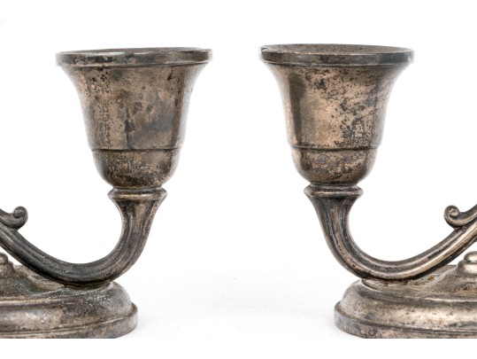 Charming Pair Of Vintage Fisher Sterling Weighted Candlesticks
