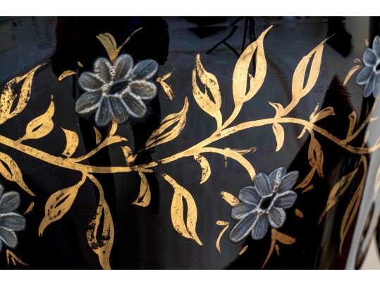 Pair Of Antique Painted Glass Oil Lamps Mounted As Electric Twin Light Table Lamps 