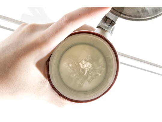 Pair Of Fabulous German Lithopane Steins, With Scenes In The Bottom Of The Stein