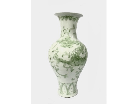 Large Chinese Dragon Relief Porcelain Vase From Lillian August