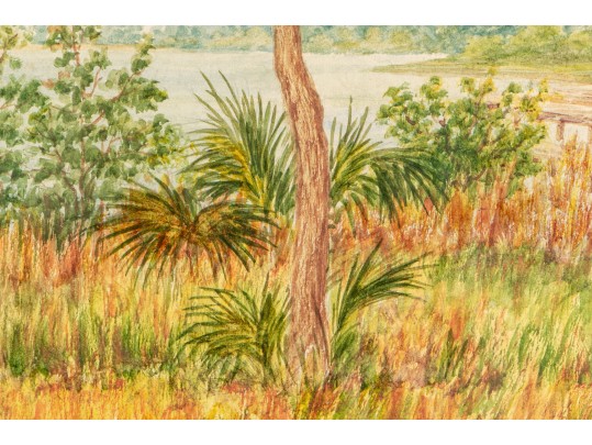 In The Manner Of Childe Hassam Watercolor Of St. Petersburg, Florida Coastal Landscape