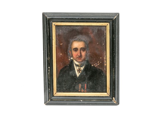 Small Vintage Portrait On Copper, Wooden Frame