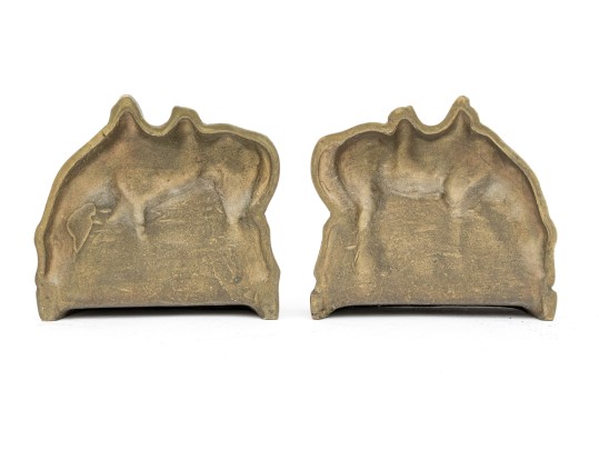 Impressively Cast Pair Of Brass Horse Form Bookends