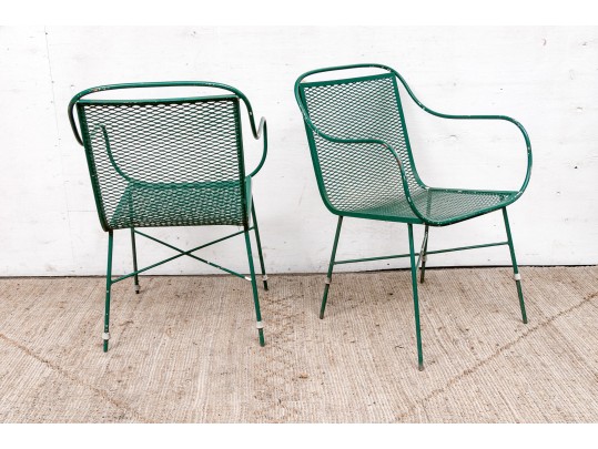 Five Piece Vintage Green Painted Wrought Iron Patio Set