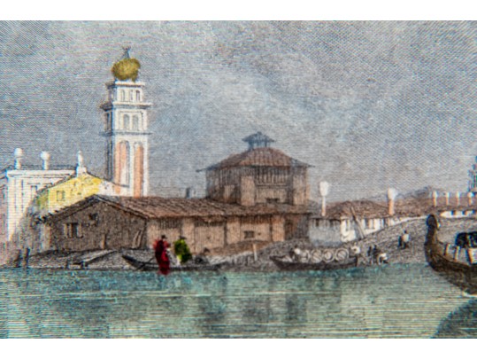 Antique Framed Color Engraving Of Murano, Venice