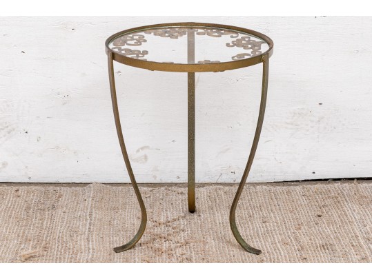 Vintage Italian Gold Painted Wrought Iron Accent Table, Ca. 1960's