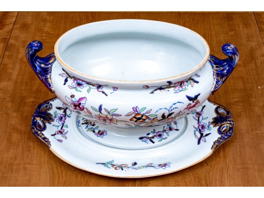 Antique English Ironstone Tureen With Underplate