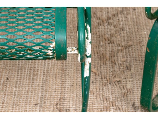 Three Piece Vintage Green Painted Wrought Iron Patio Set