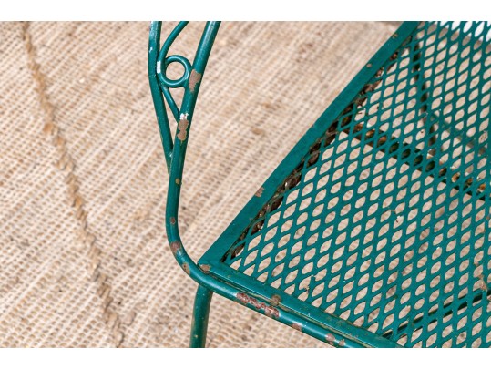 Four Piece Elegant Vintage Green Painted Wrought Iron Patio Set