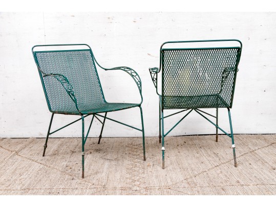 Four Piece Elegant Vintage Green Painted Wrought Iron Patio Set